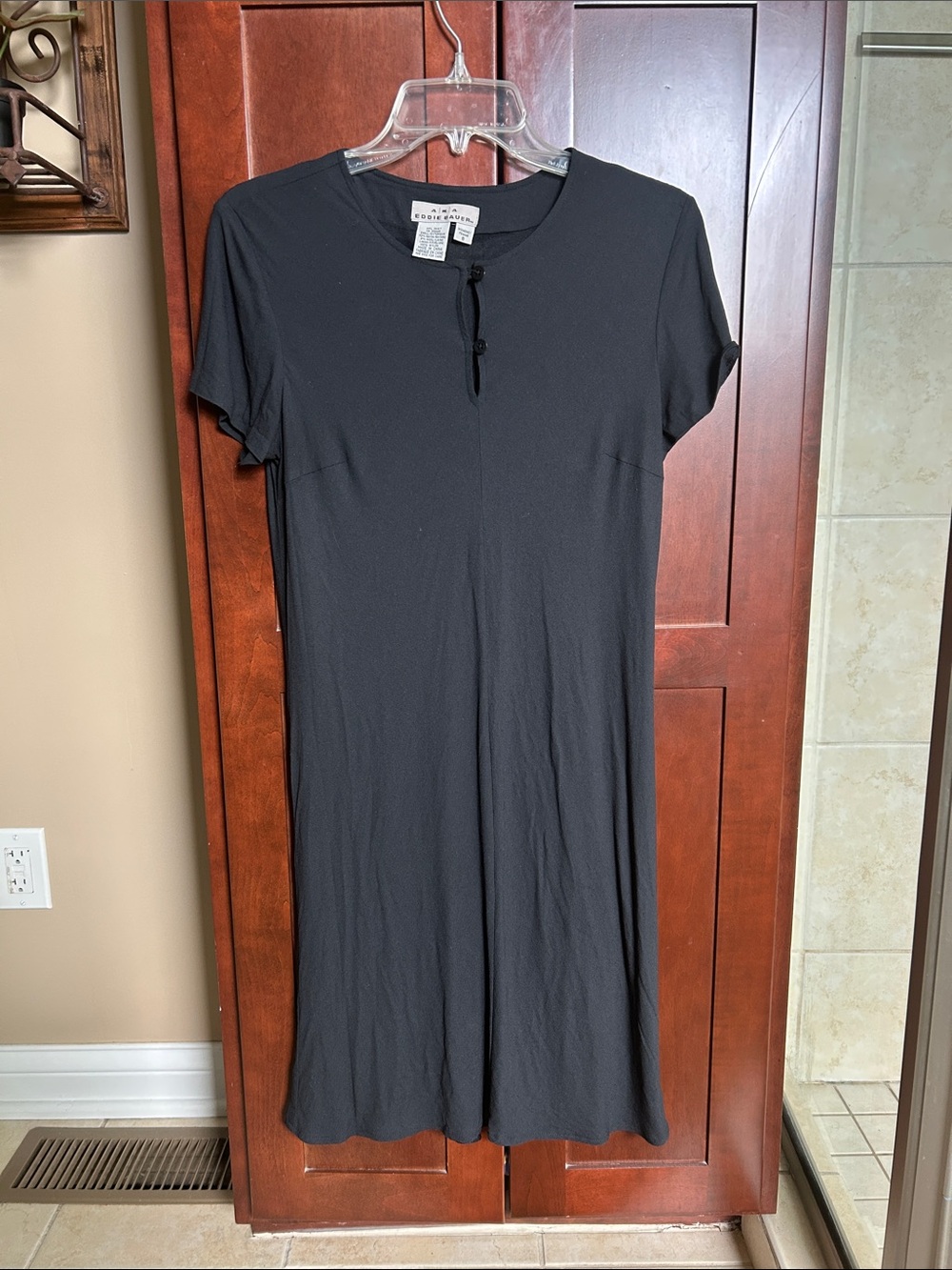 Vintage 90s AKA Eddie Bauer Black Crew Neck Rayon Wool Blend Dress - 8
